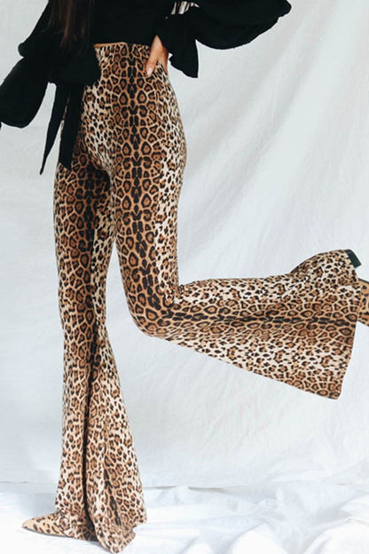 Leopard Print Flare Leg Pants Trendsi