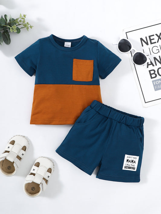 Boys Color Block Tee Shirt and Shorts Set Trendsi