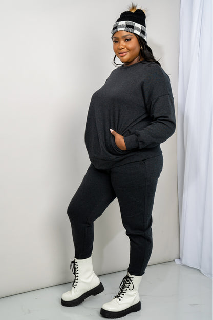 Sweatshirt and Joggers Lounge Set with Pockets in Charcoal Trendsi