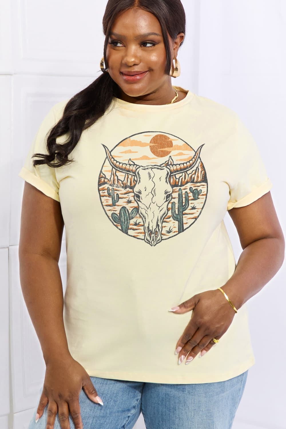 Simply Love Bull Cactus Graphic Cotton Tee