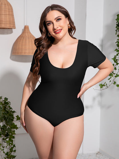 Scoop Neck Short Sleeve One-Piece Swimsuit Trendsi