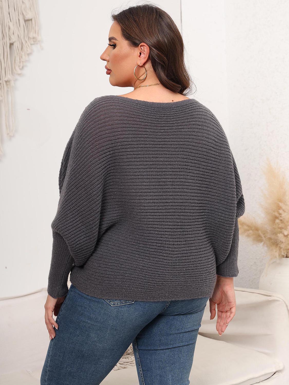 Boat Neck Batwing Sleeve Sweater