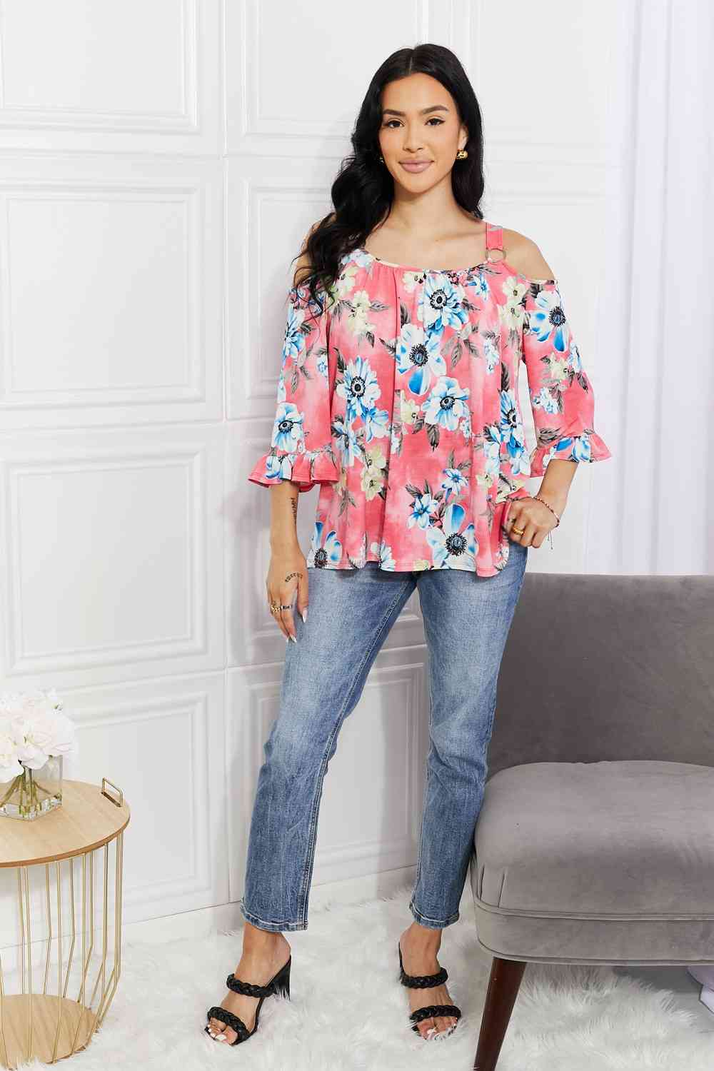 Sew In Love Fresh Take  Floral Cold-Shoulder Top