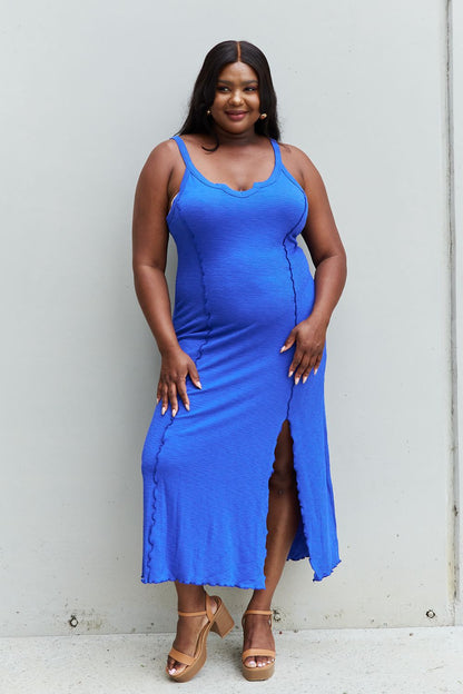 Culture Code Look At Me Notch Neck Maxi Dress with Slit in Cobalt Blue