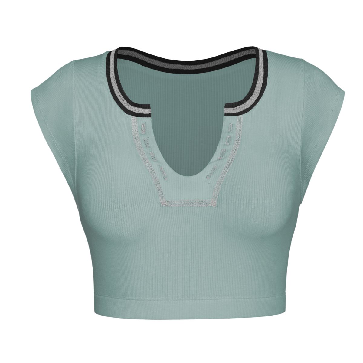 Notched Neck Cap Sleeve Cropped Tee Trendsi