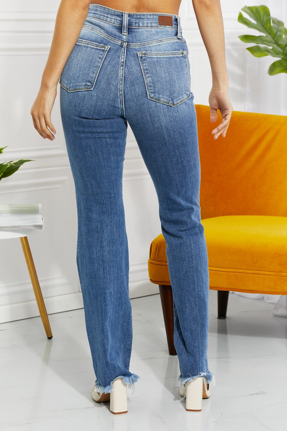 Gem Size High Waisted Patched Bootcut Jeans Trendsi