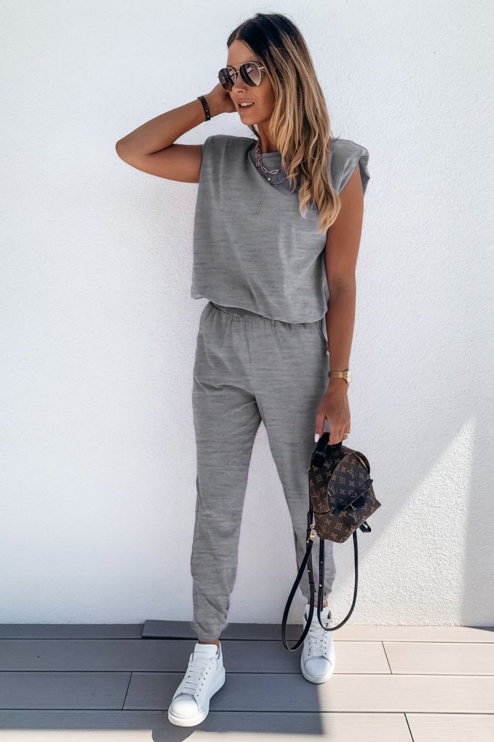 Padded Shoulder Top and Joggers Lounge Set Trendsi