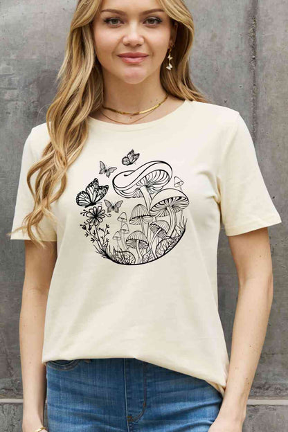 Simply Love Butterfly & Mushroom Graphic Cotton Tee