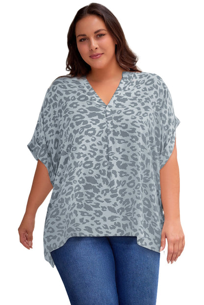 Gem Plus+ Printed Notched Neck Half Sleeve Top