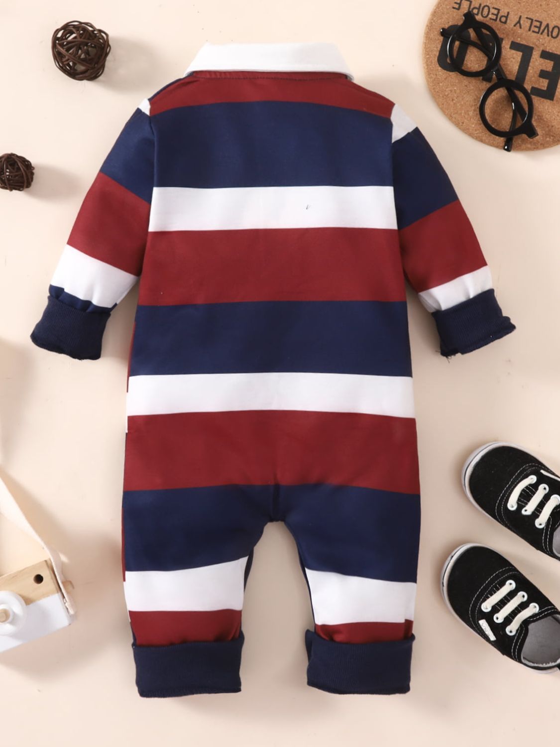 Baby Striped Collared Neck Jumpsuit Trendsi