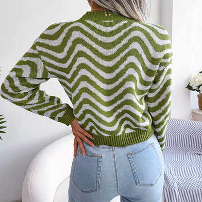 Wavy Stripe Dropped Shoulder Sweater Trendsi