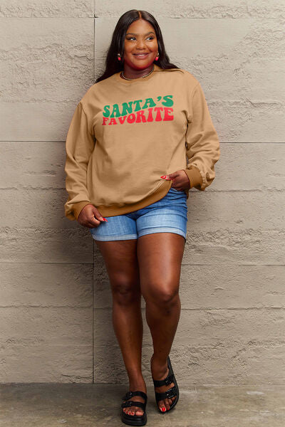 Simply Love SANTA'S FAVORITE Round Neck Sweatshirt