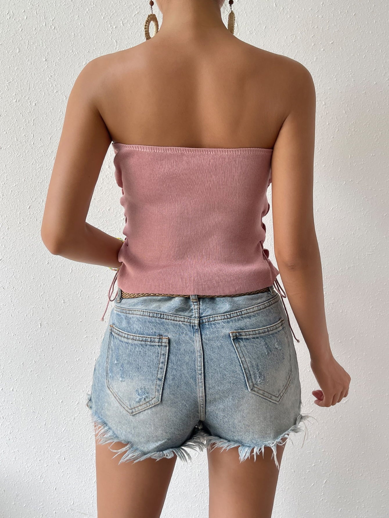 Seam Detail Lace-Up Tube Top Trendsi