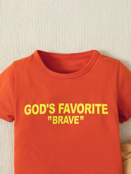 Kids GOD'S FAVORITE BRAVE Graphic Top and Shorts Set