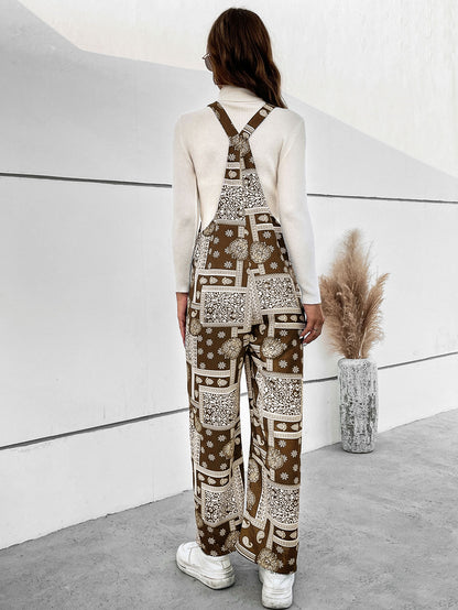 Printed Straight Leg Jumpsuit with Pockets Trendsi