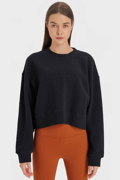 Textured Dropped Shoulder Sports Top Trendsi