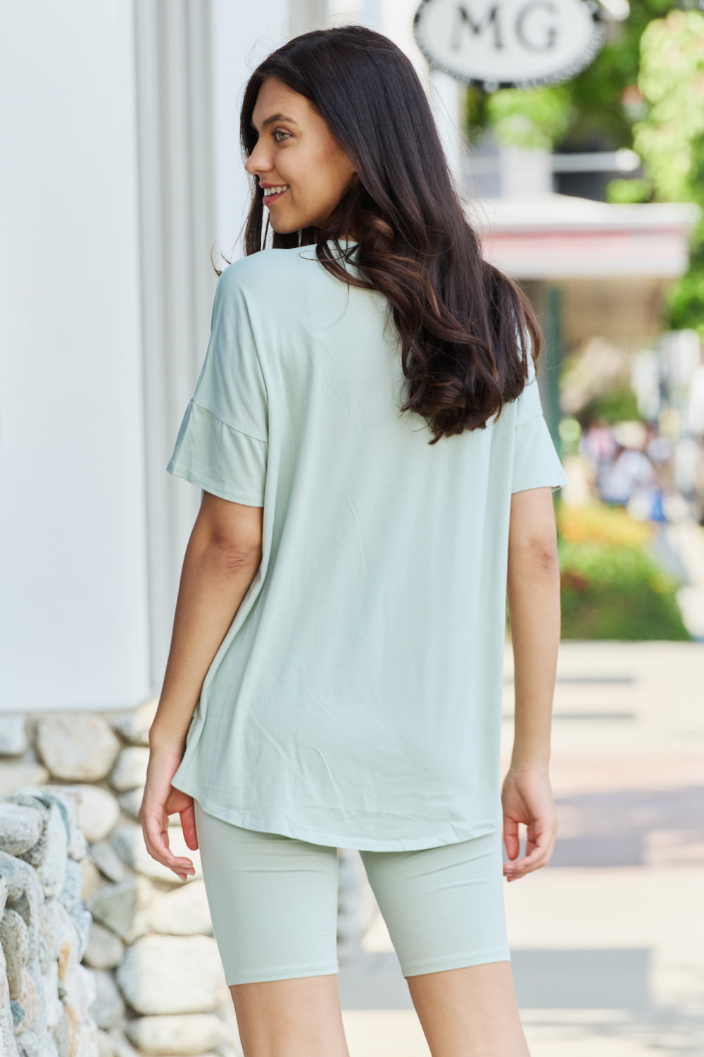 My Go-To T-Shirt and Biker Shorts Lounge Set - Sage Trendsi