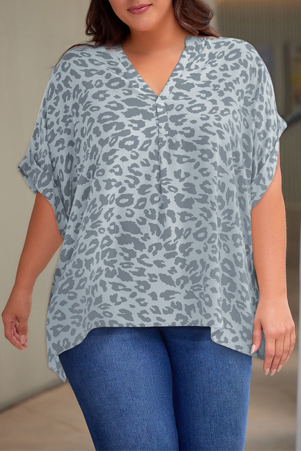 Gem Plus+ Printed Notched Neck Half Sleeve Top