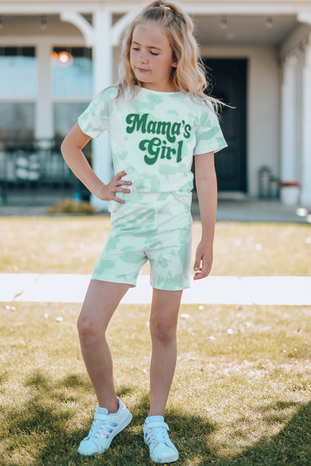 Girls Printed Letter Graphic Lounge Set Trendsi