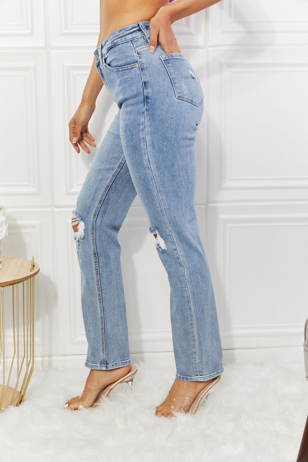 Abby High Rise Slim Straight Jeans Trendsi