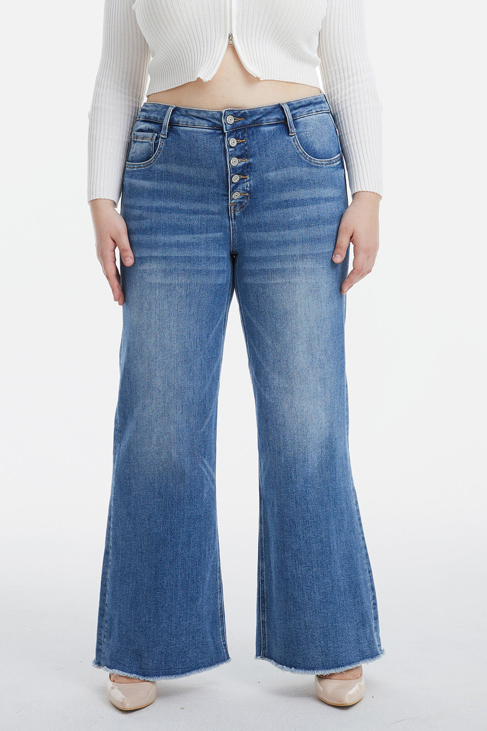 BAYEAS High Waist Button-Fly Raw Hem Wide Leg Jeans