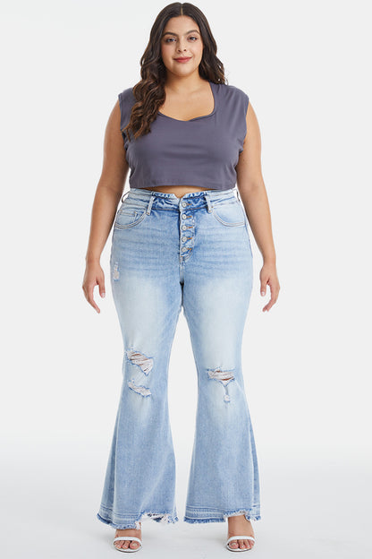 BAYEAS Distressed Raw Hem High Waist Flare Jeans