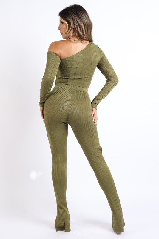 Cutout Ribbed Pant Set K Too