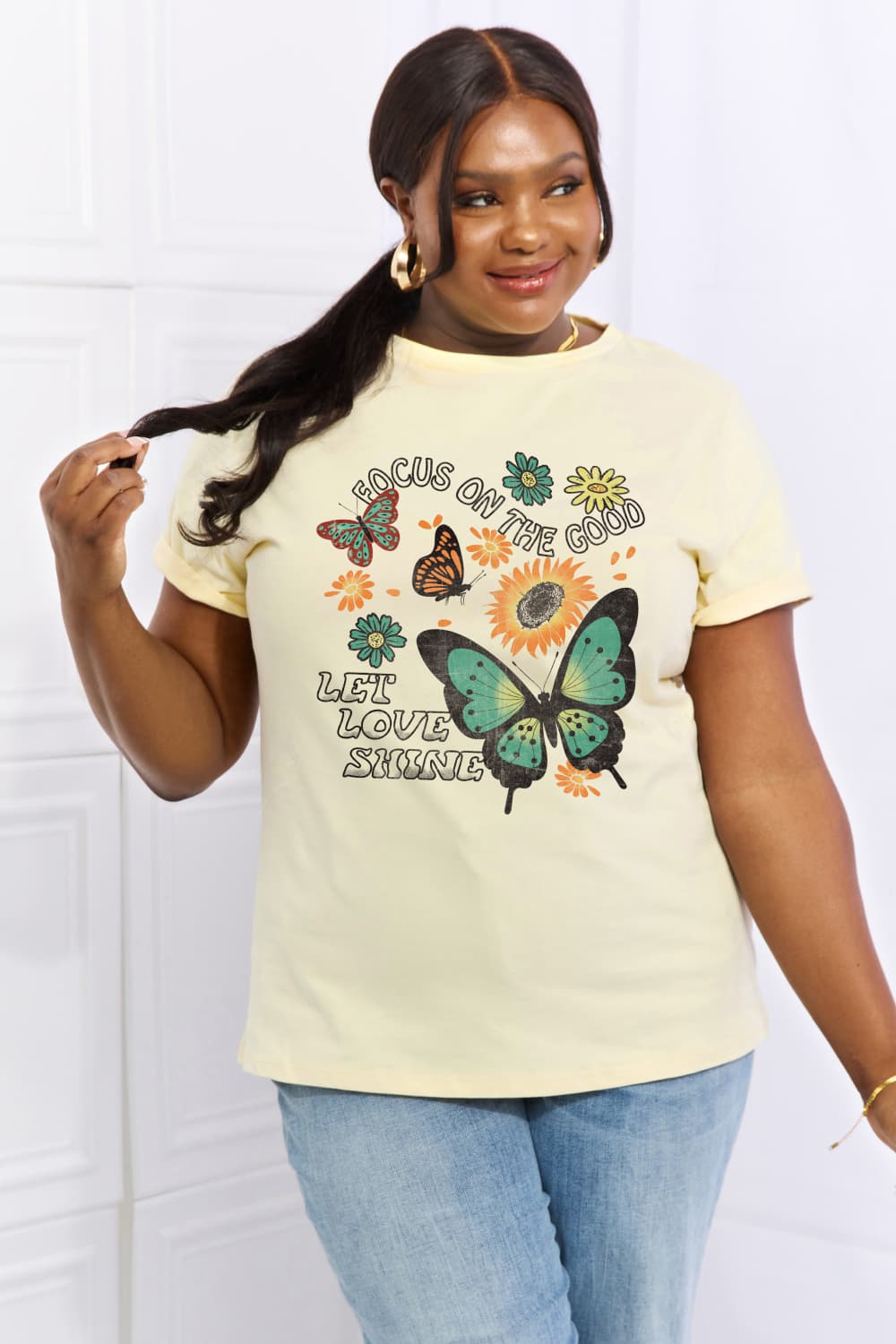 Simply Love FOCUS ON THE GOOD LET LOVE SHINE Graphic Cotton Tee