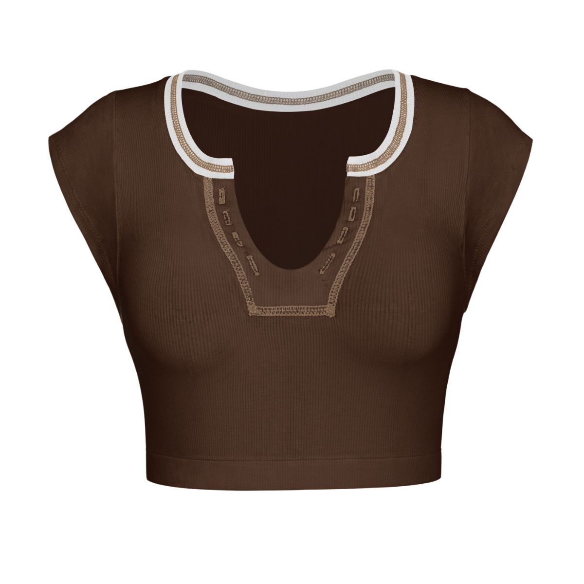 Notched Neck Cap Sleeve Cropped Tee Trendsi