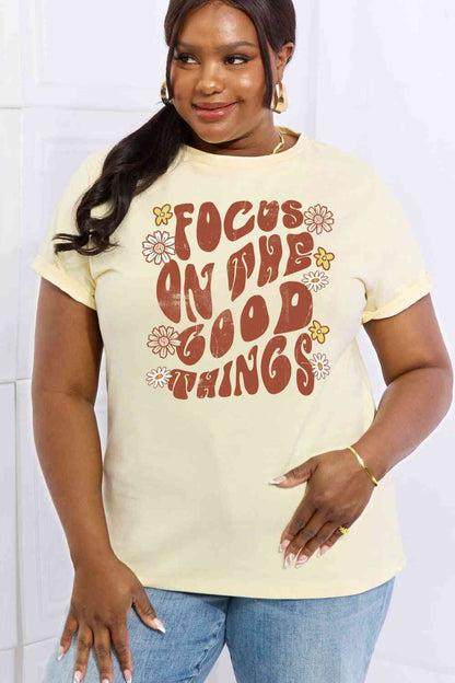 Simply Love FOCUS ON THE GOOD THINGS Graphic Cotton Tee