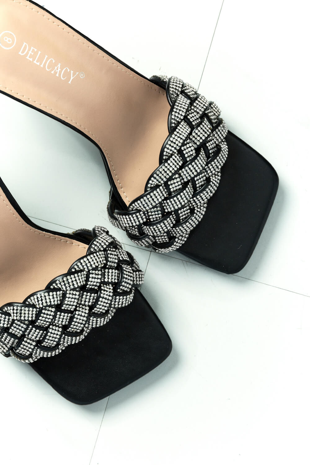 Showstopper Braided Rhinestone Heel Slide in Black Trendsi