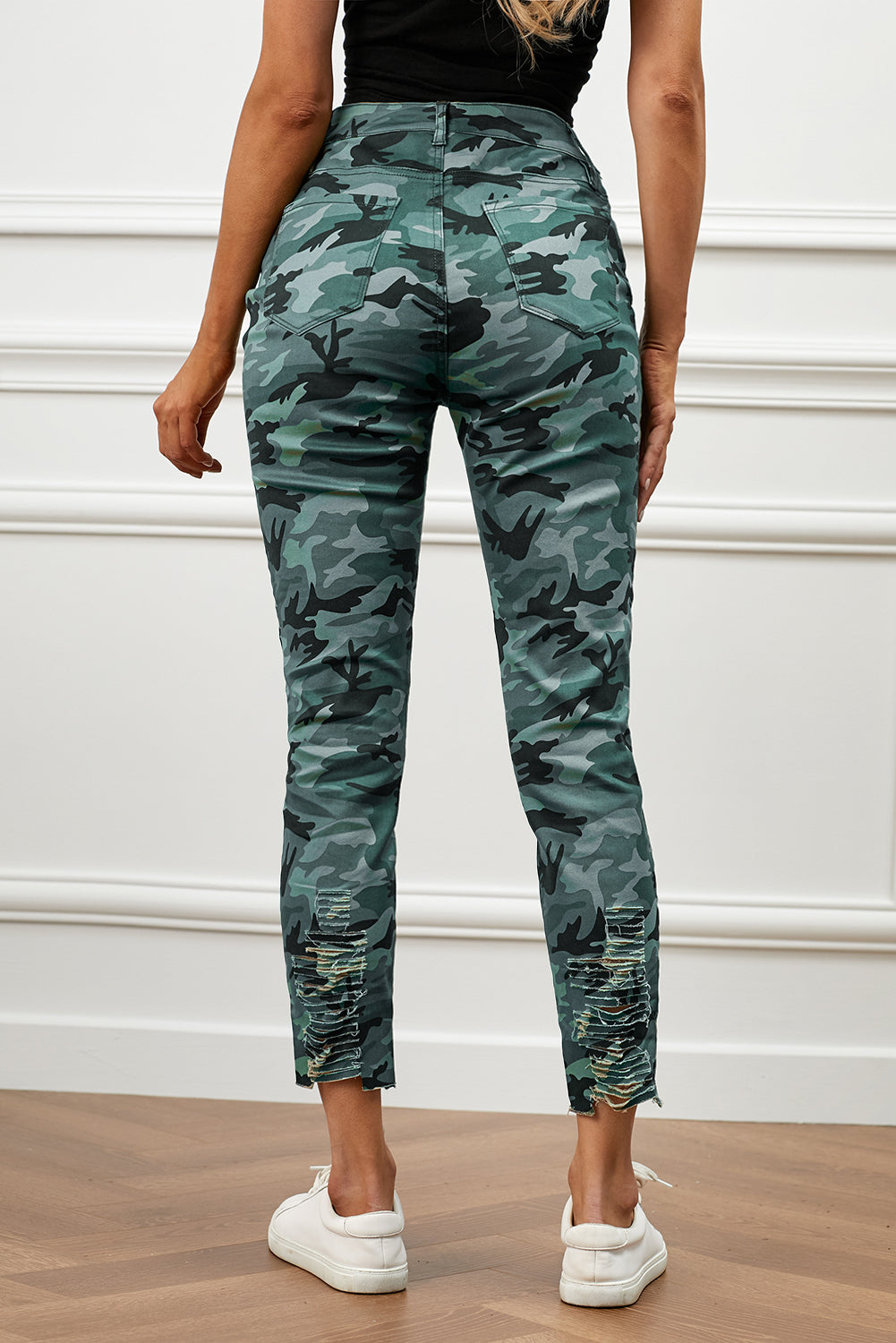 Distressed Camouflage Jeans Trendsi