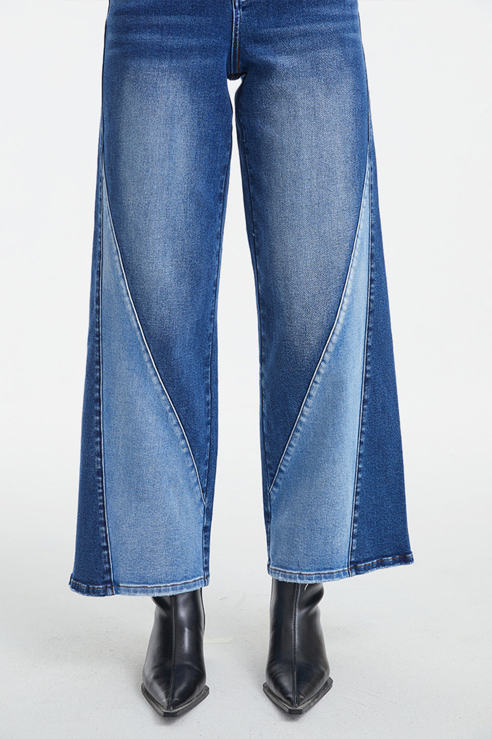 BAYEAS High Waist Two-Tones Patched Wide Leg Jeans