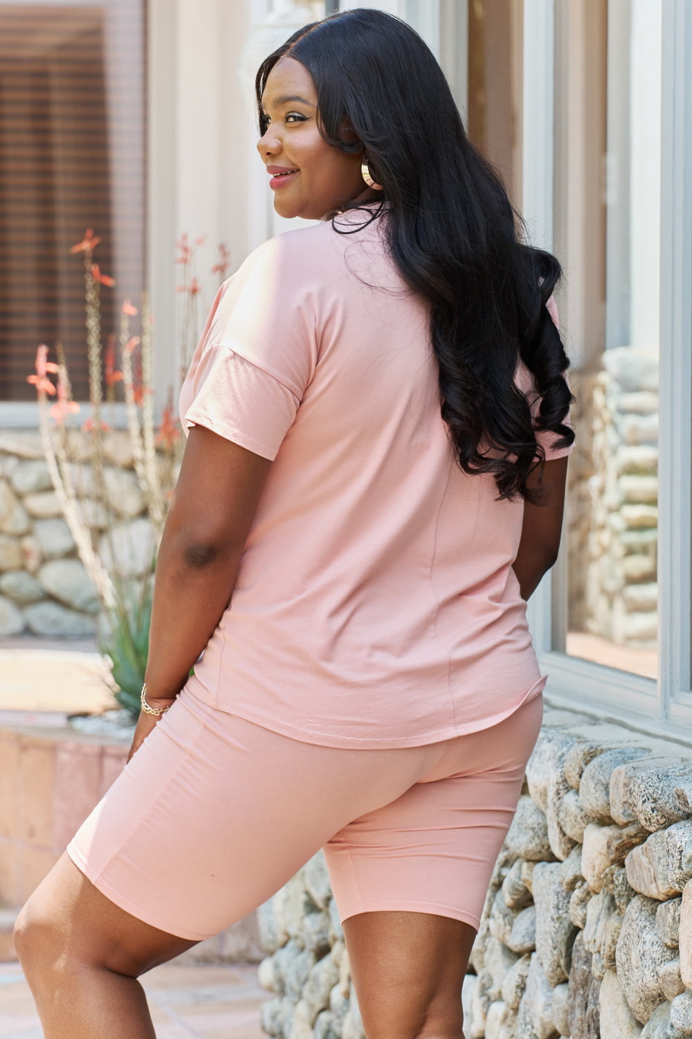 My Go-To  T-Shirt and Biker Shorts Lounge Set in Blush Trendsi