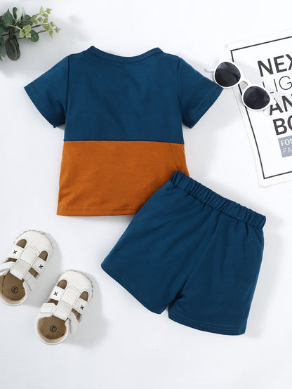 Boys Color Block Tee Shirt and Shorts Set Trendsi