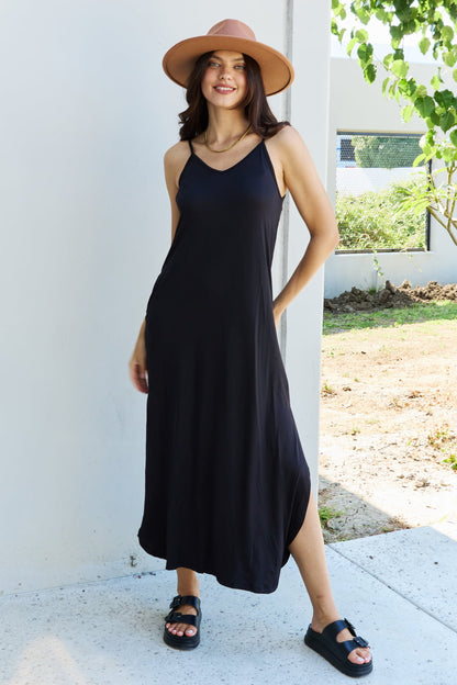 Ninexis Good Energy Cami Side Slit Maxi Dress in Black