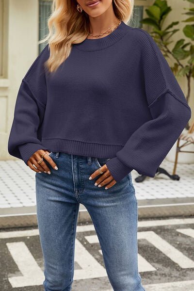 Round Neck Dropped Shoulder Sweater