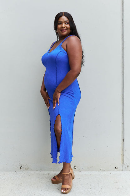 Culture Code Look At Me Notch Neck Maxi Dress with Slit in Cobalt Blue