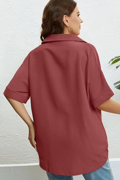 Gem Plus+ Collared Half Sleeve Hem Detail Top