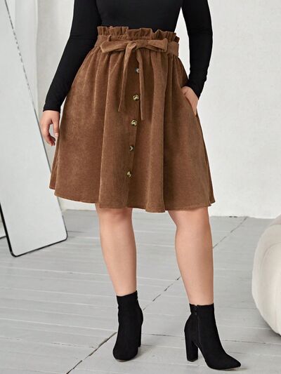 Plus+ Tied Decorative Button Paperbag Waist Skirt