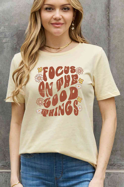 Simply Love FOCUS ON THE GOOD THINGS Graphic Cotton Tee