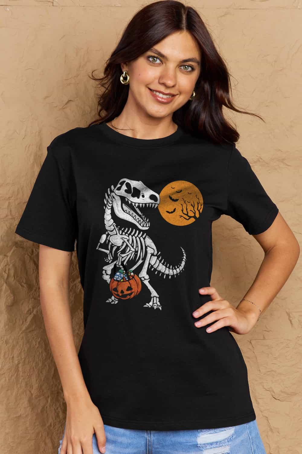 Simply Love Dinosaur Skeleton Graphic Cotton T-Shirt