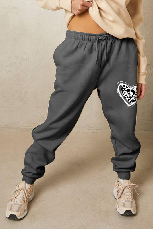 Simply Love Drawstring Heart Graphic Long Sweatpants