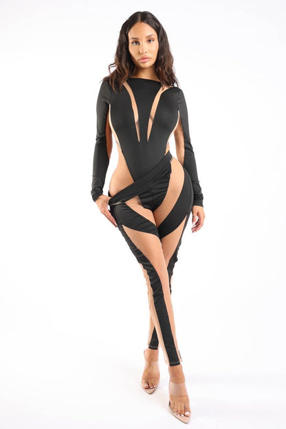 Mesh contrast bodysuit and leggings set K Too