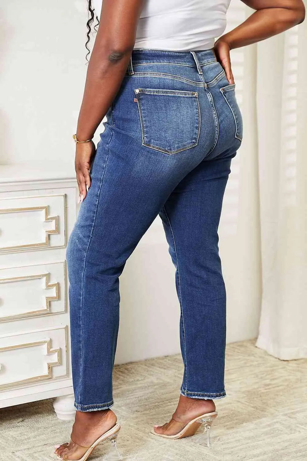 Judy Blue High Waist Contrast Wash Thermal Straight Jeans