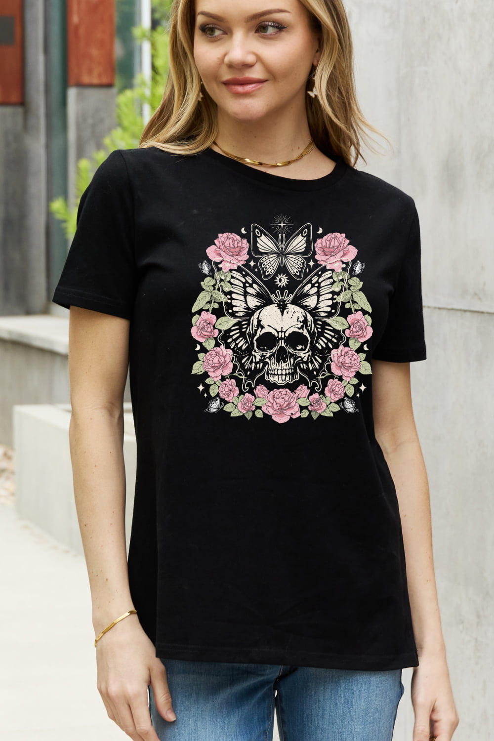 Simply Love Simply Love Skull & Butterfly Graphic Cotton Tee