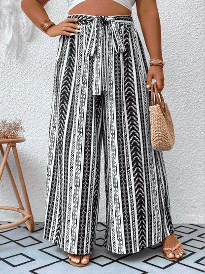 Plus+ Striped Tied Wide Leg Pants