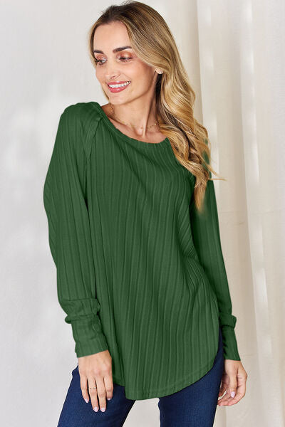 Basic Bae Ribbed Round Neck Slit T-Shirt