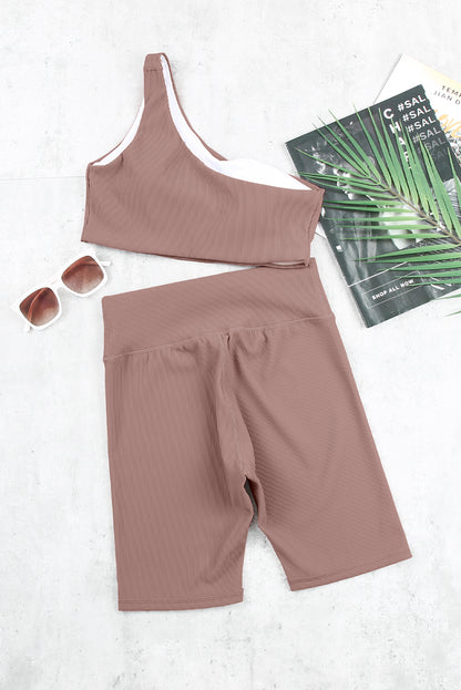 One-shoulder Sports Bra and Biker Shorts Set Trendsi