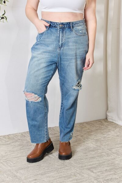 Judy Blue Distressed Raw Hem Straight Jeans